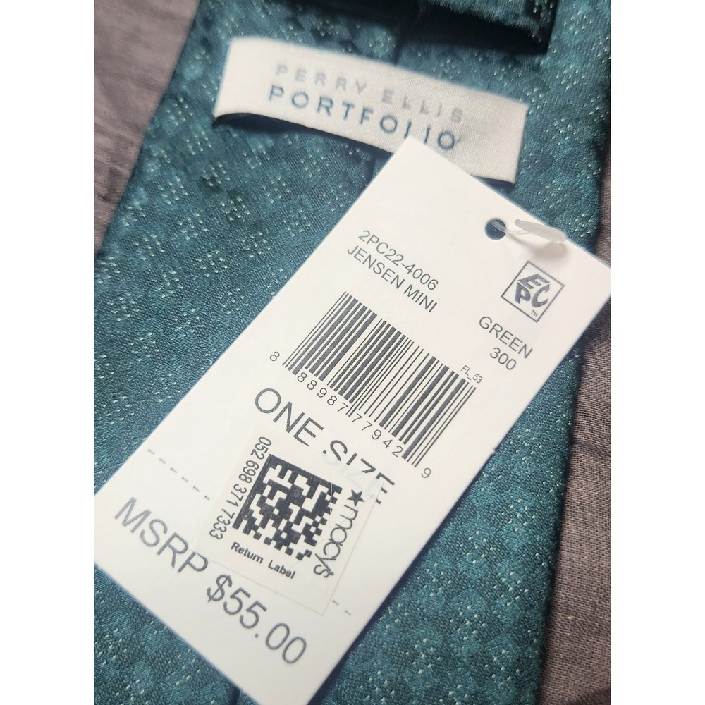 NWT Perry Ellis Portfolio Mens Necktie Green Jensen Mini Textured Geometric Tie